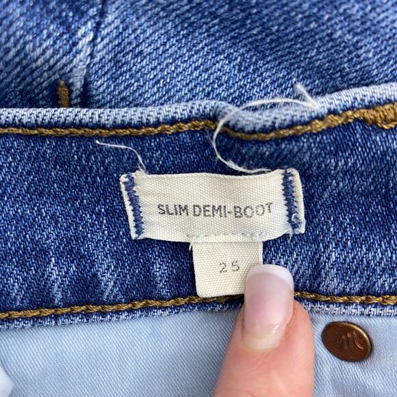 Madewell Slim Demi Boot Jeans Womens 25 Raw Edge Hem Northhaven Wash Blue Boho - Picture 4 of 12